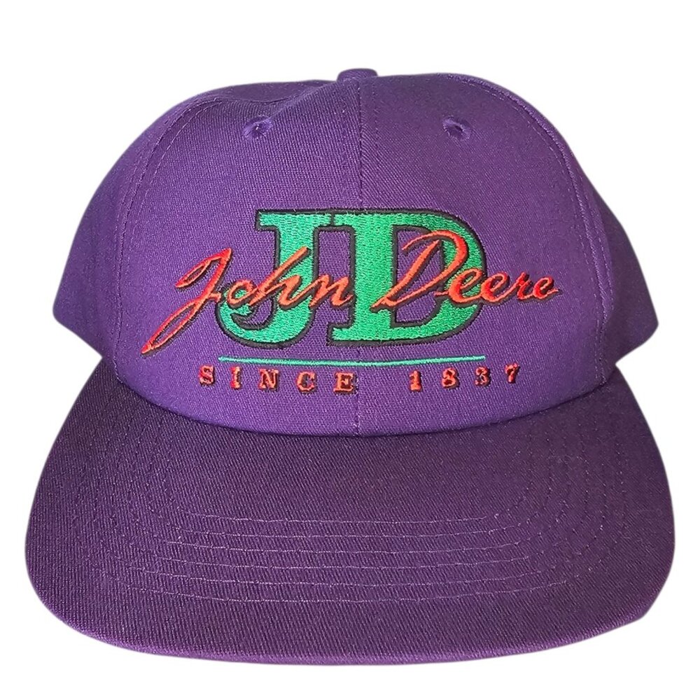 VTG 90s John Deere Hat Snapback Spell Out Logo Purple K Products‎ Made In USA